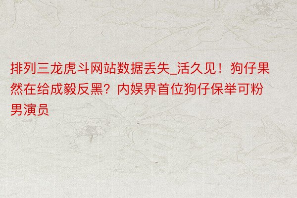 排列三龙虎斗网站数据丢失_活久见！狗仔果然在给成毅反黑？内娱界首位狗仔保举可粉男演员