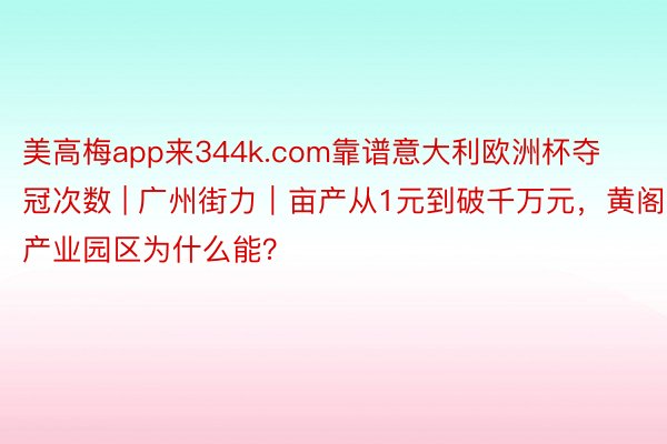 美高梅app来344k.com靠谱意大利欧洲杯夺冠次数 | 广州街力｜亩产从1元到破千万元，黄阁产业园区为什么能？