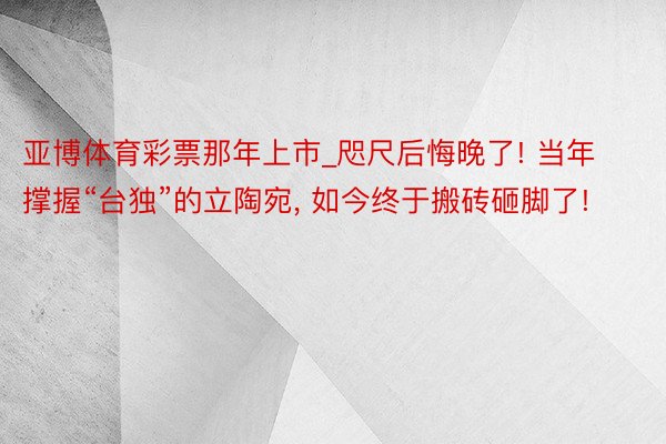 亚博体育彩票那年上市_咫尺后悔晚了! 当年撑握“台独”的立陶宛, 如今终于搬砖砸脚了!