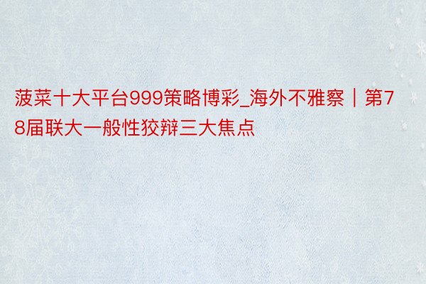 菠菜十大平台999策略博彩_海外不雅察｜第78届联大一般性狡辩三大焦点